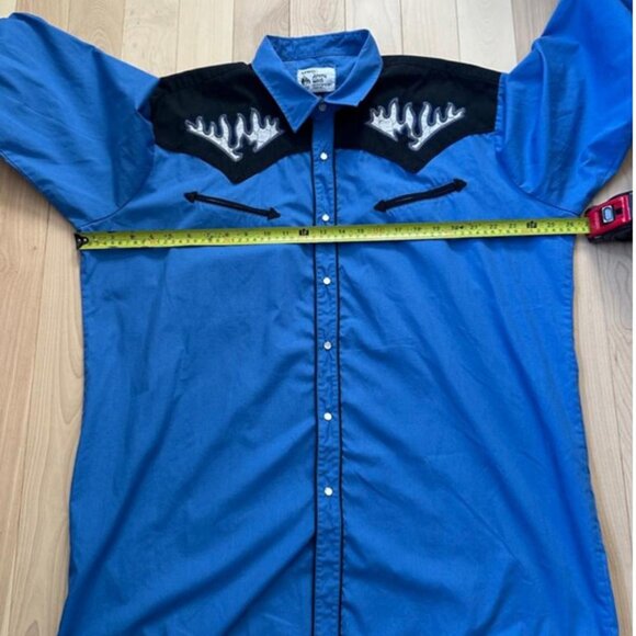 Classic 90s Johnny West western shirt in bold blue with black yoke - Picture 5 of 8